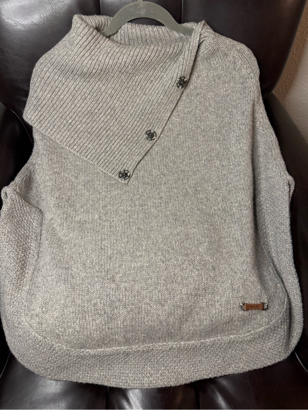 Massimo Dutti Grey Wool Knit Poncho Sweater with Gold Metallic Shimmer- Sz S(4)